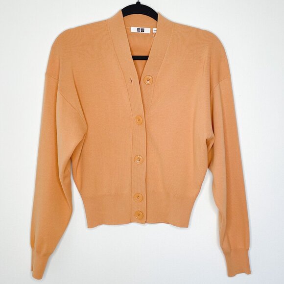 NWT UNIQLO 100% COTTON U FULL NEEDLE SHORT CARDIGAN XS "23 ORANGE" - Picture 2 of 4